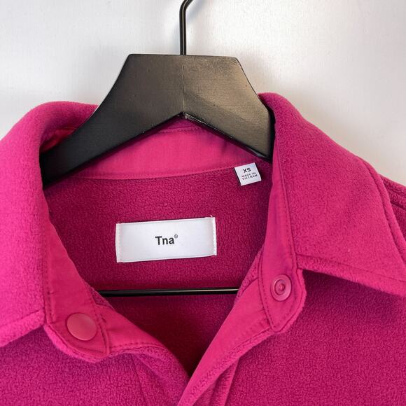 TNA Aritzia XS Sno Polar Button Down Shirt Pink Fleece - Picture 3 of 10